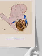 Egon Schiele Nude with Blue Stochings, Bending Forward - Art Print