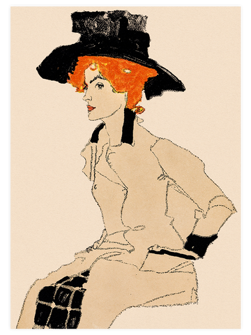 Egon Schiele Portrait of a Woman with a Hat - Art Print