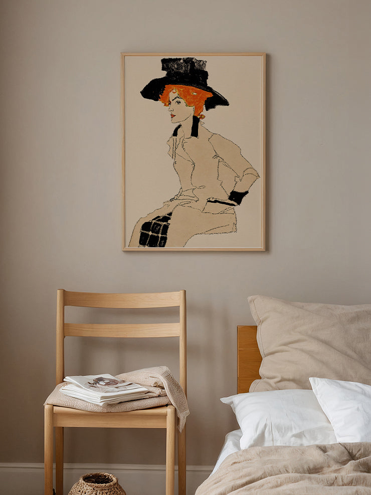 Egon Schiele Portrait of a Woman with a Hat - Art Print Ürün ikincil görseli