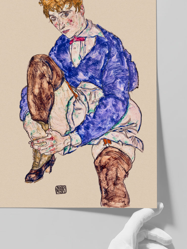 Egon Schiele Portrait of the Artist's Wife Seated, Holding Her Right Leg - Art Print  Poster