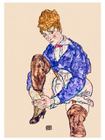 Egon Schiele Portrait of the Artist's Wife Seated, Holding Her Right Leg - Art Print