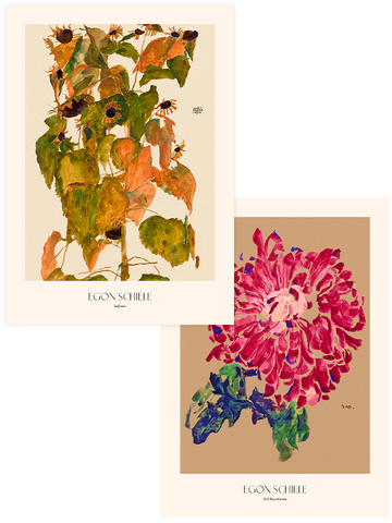 Egon Schiele Chrysanthemum & Sunflowers - Poster Seti Duo
