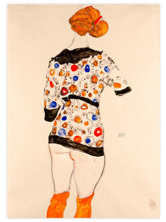 Egon Schiele  Standing Woman in a Patterned Blouse - Art Print