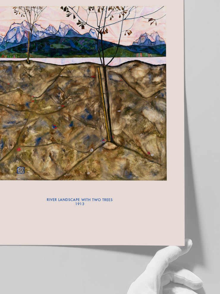 Egon Schiele River Landscape with Two Trees - Art Print