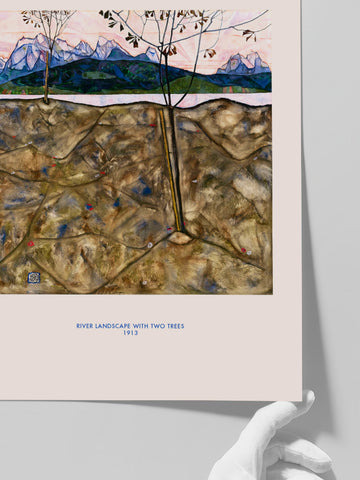 Egon Schiele River Landscape with Two Trees - Art Print