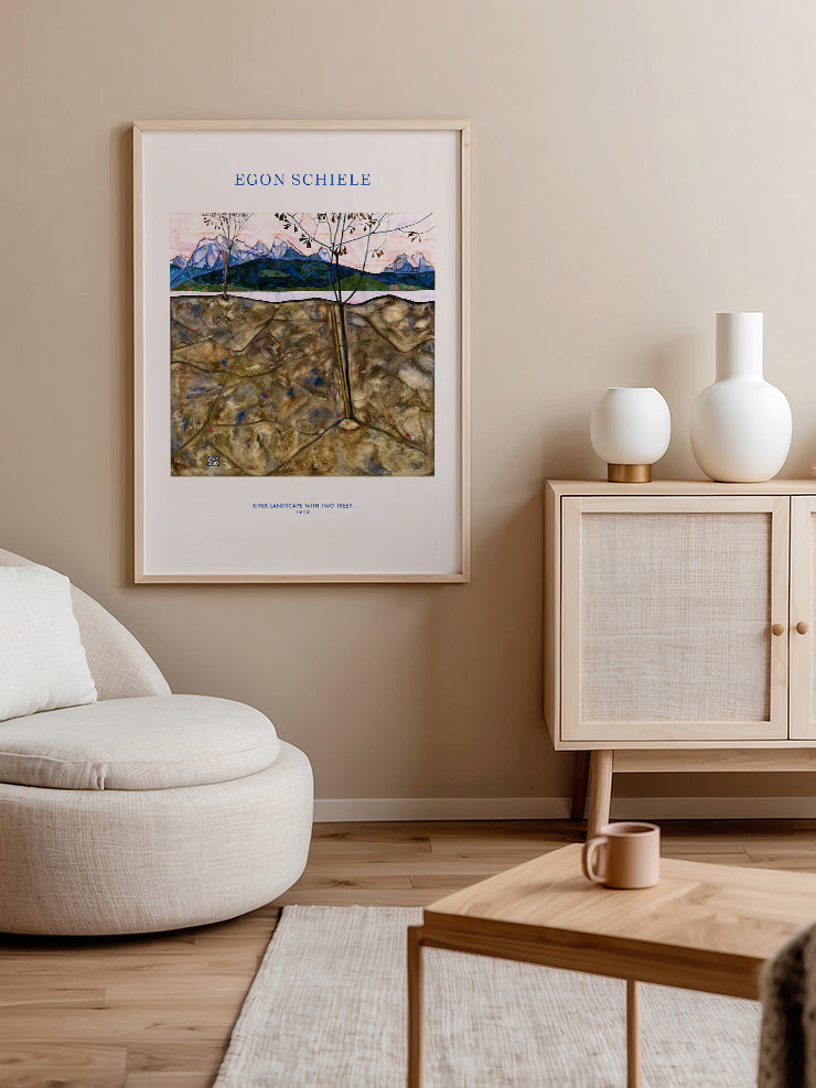 Egon Schiele River Landscape with Two Trees - Art Print