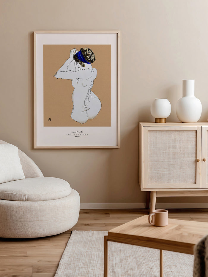 Egon Schiele Seated Female Nude with Blue Headband - Art Print  Poster