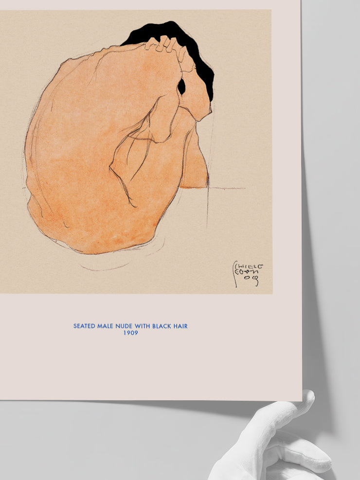 Egon Schiele Seated Male Nude with Black Hair - Art Print  Poster