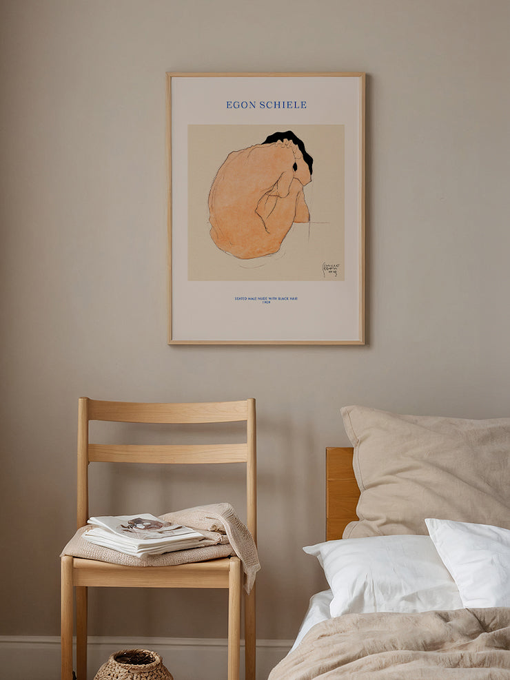 Egon Schiele Seated Male Nude with Black Hair - Art Print  Poster