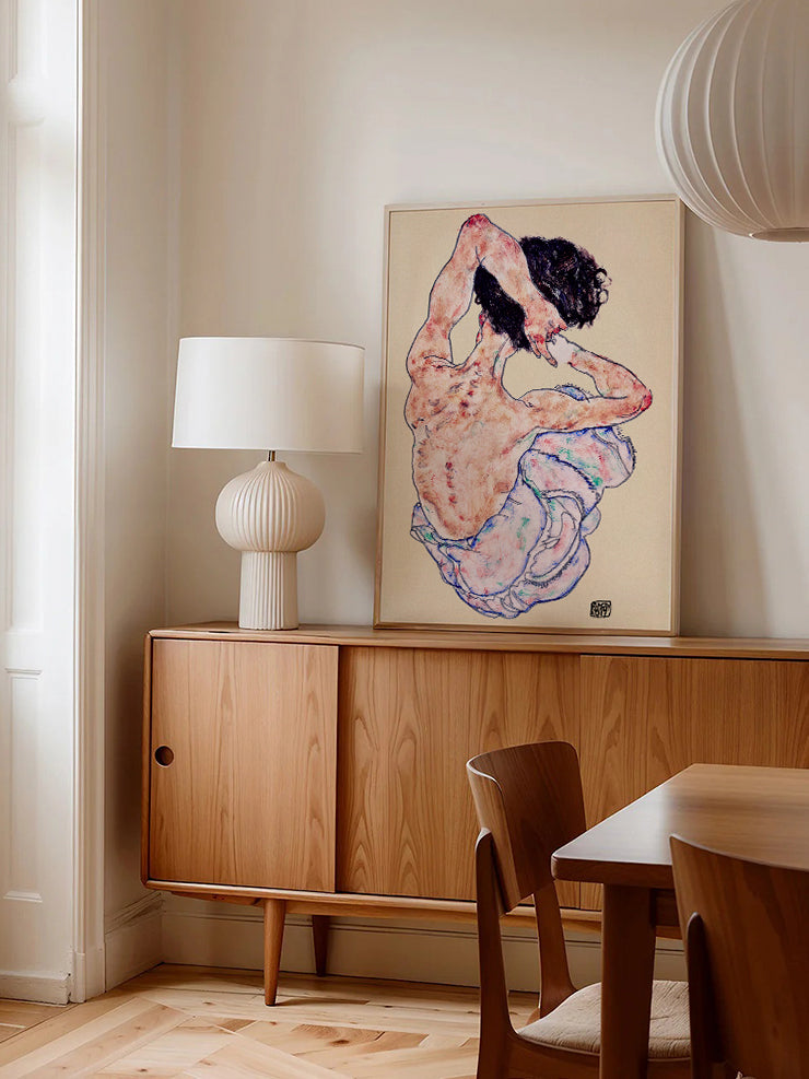 Egon Schiele Seated Nude, Back View - Art Print Ürün ikincil görseli