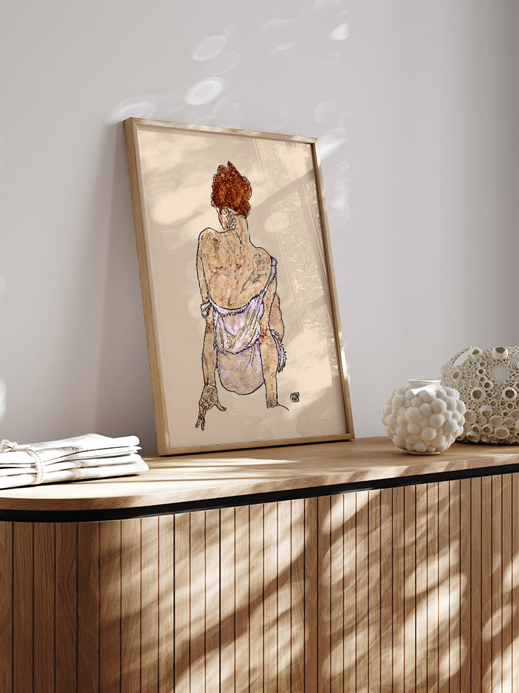 Egon Schiele Seated Woman in Underwear - Art Print Ürün ikincil görseli
