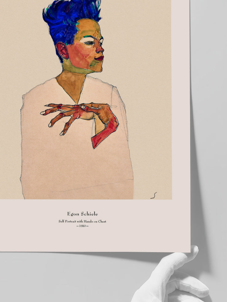 Egon Schiele Self Portrait with Hands on Chest - Art Print
