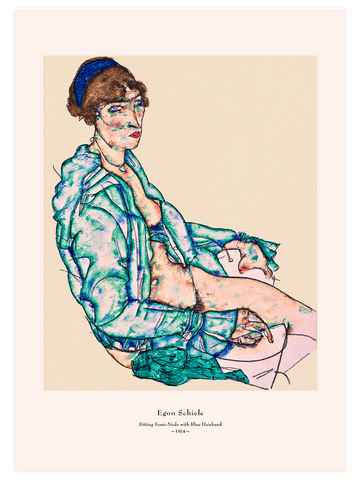 Egon Schiele Sitting Semi-Nude with Blue Hairband - Art Print
