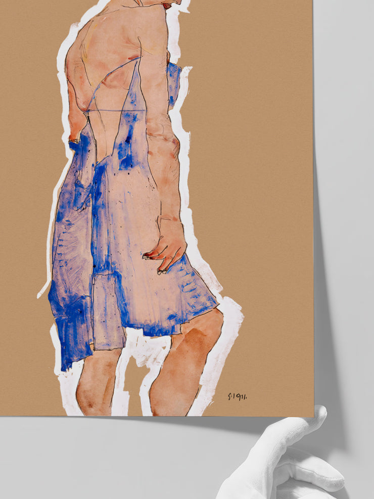 Egon Schiele Standing Girl in Blue Dress - Art Print