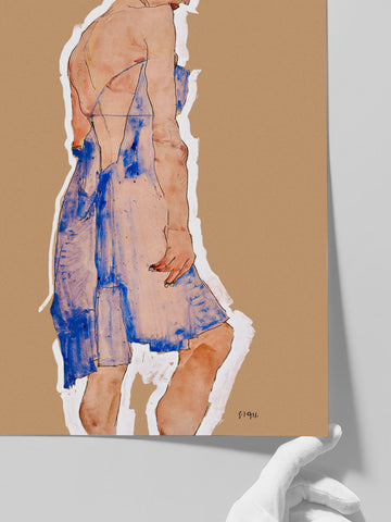 Egon Schiele Standing Girl in Blue Dress - Art Print