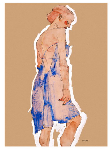 Egon Schiele Standing Girl in Blue Dress - Art Print