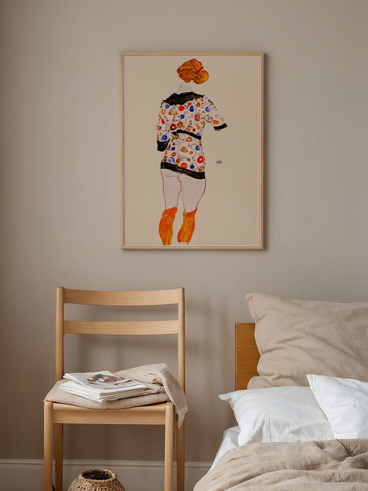 Egon Schiele Standing Woman in a Patterned Blouse - Art Print Ürün ikincil görseli