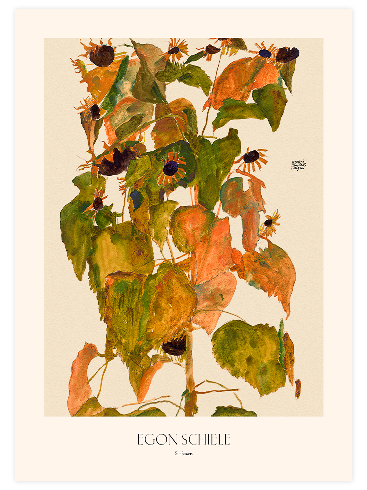Egon Schiele Chrysanthemum & Sunflowers - Poster Seti Duo  Poster