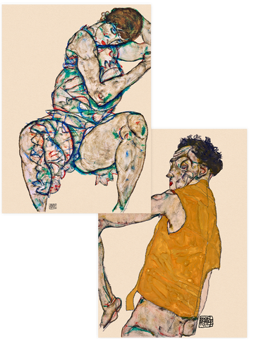 Egon Schiele Woman Seated & Autoportrait - Poster Seti Duo