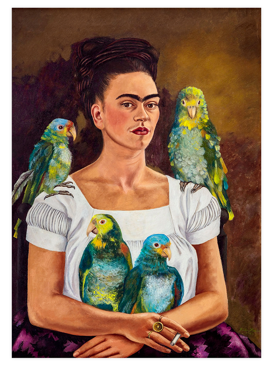 Frida Kahlo Me and My Parrots - Art Print
