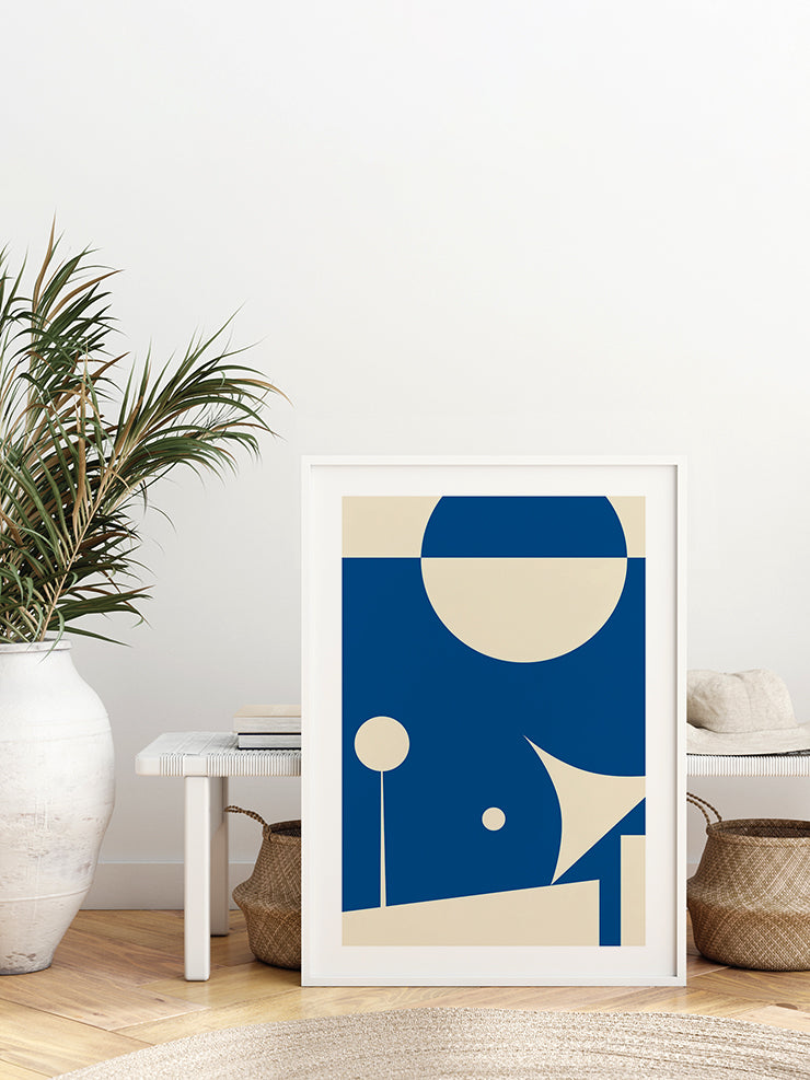 Geometrik Form Bej Mavi N4 - Art Print