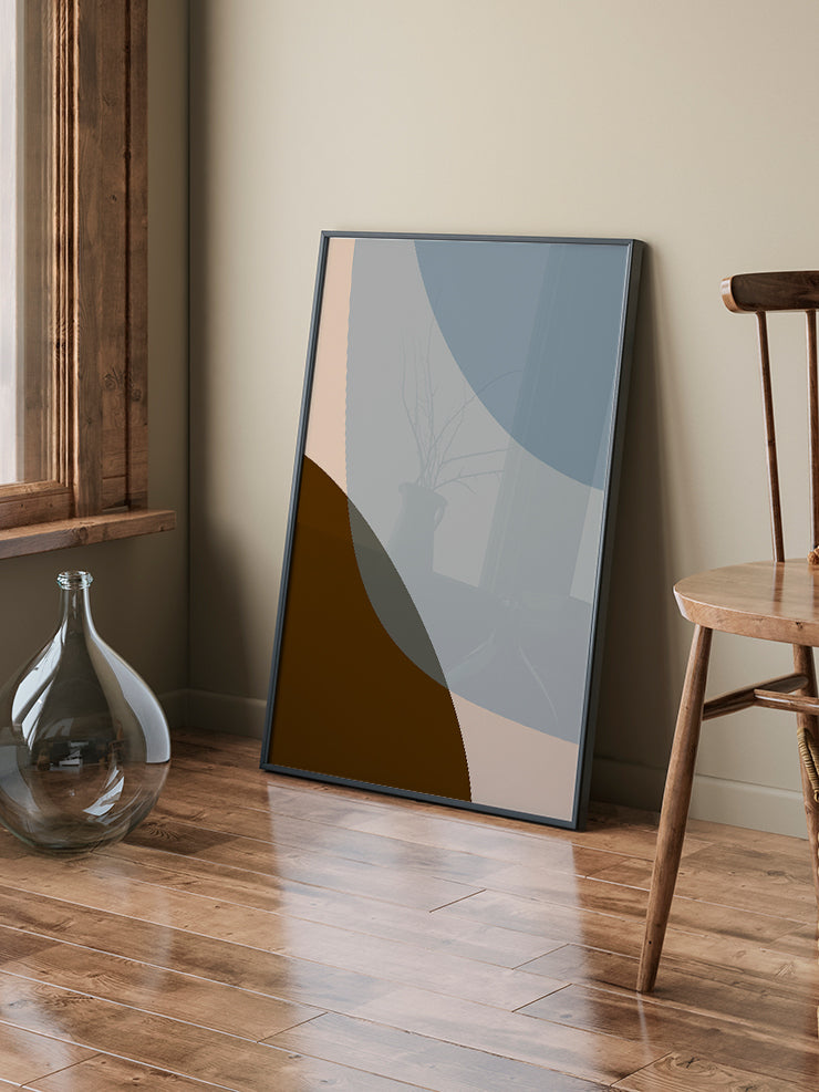 Blue Brown Shapes - Art Print  Poster
