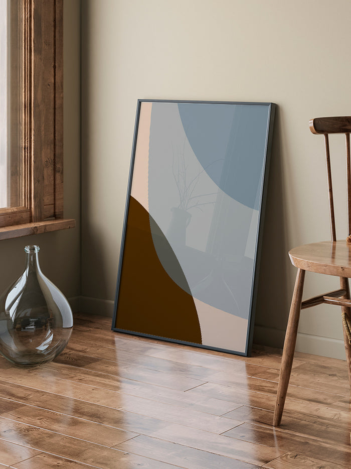 Blue Brown Shapes - Art Print  Poster