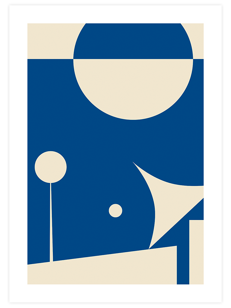 Geometrik Form Bej Mavi N4 - Art Print Sanatsal Poster