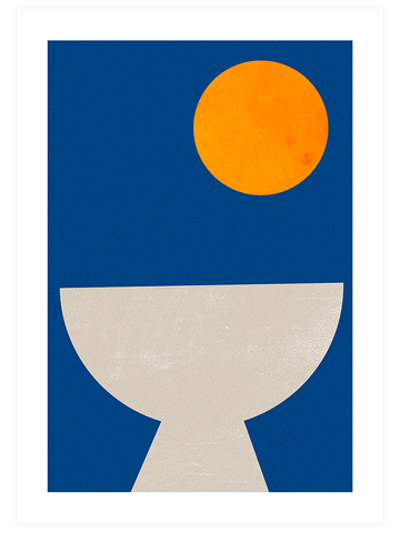 Geometrik Form Mavi Turuncu Bej - Art Print