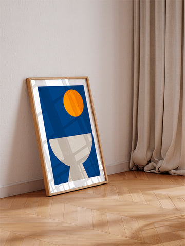Geometrik Form Mavi Turuncu Bej - Art Print