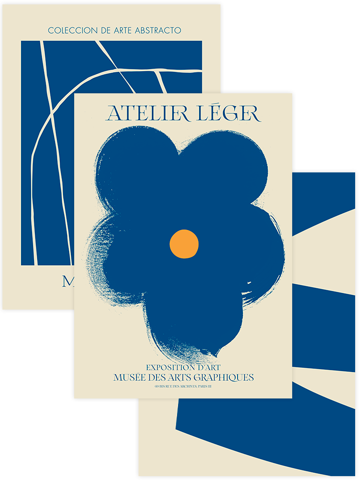 Blue & Beige - Poster Seti Trio Sanatsal Poster