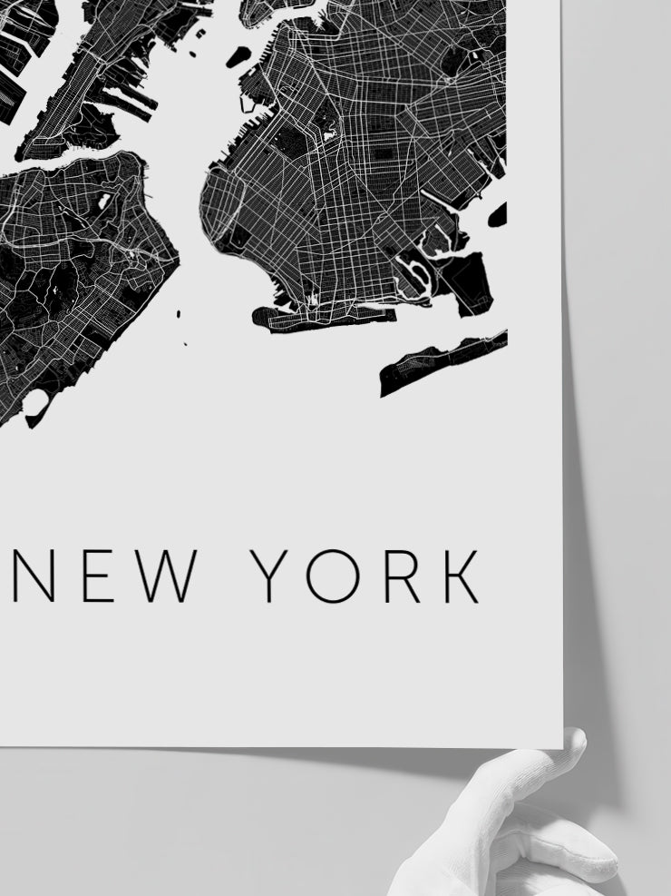 New York Siyah Harita - Art Print  Poster