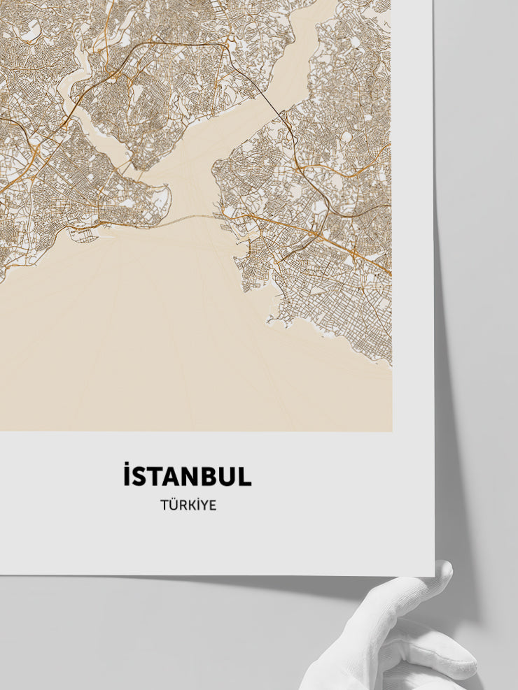 İstanbul Haritası Bej - Art Print  Poster