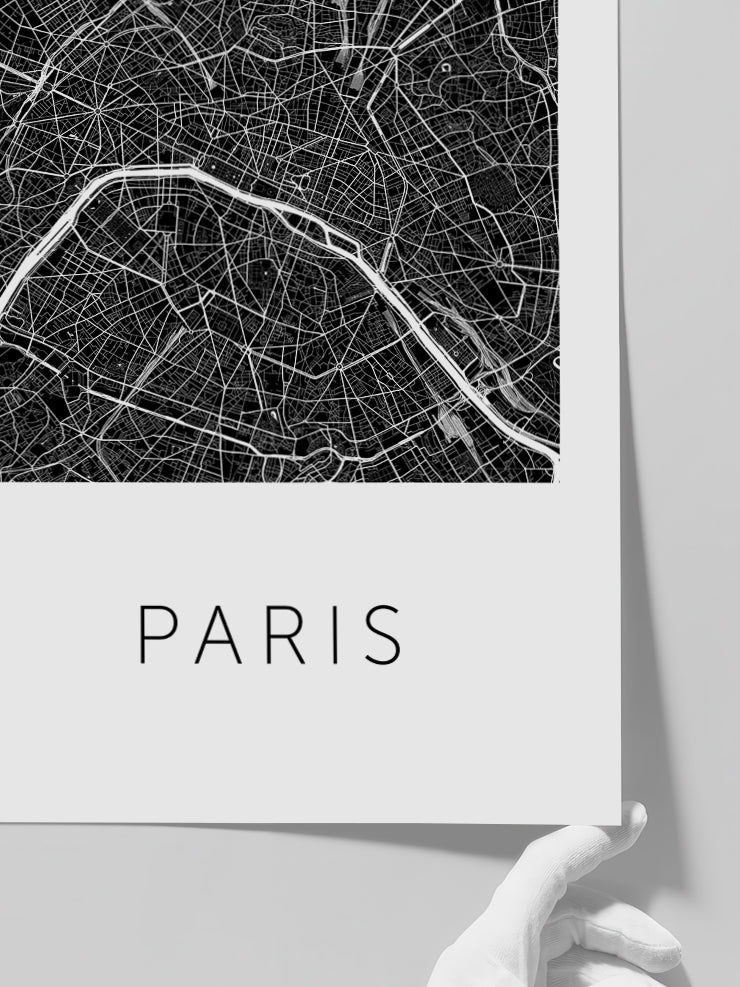 Paris Siyah Harita - Art Print