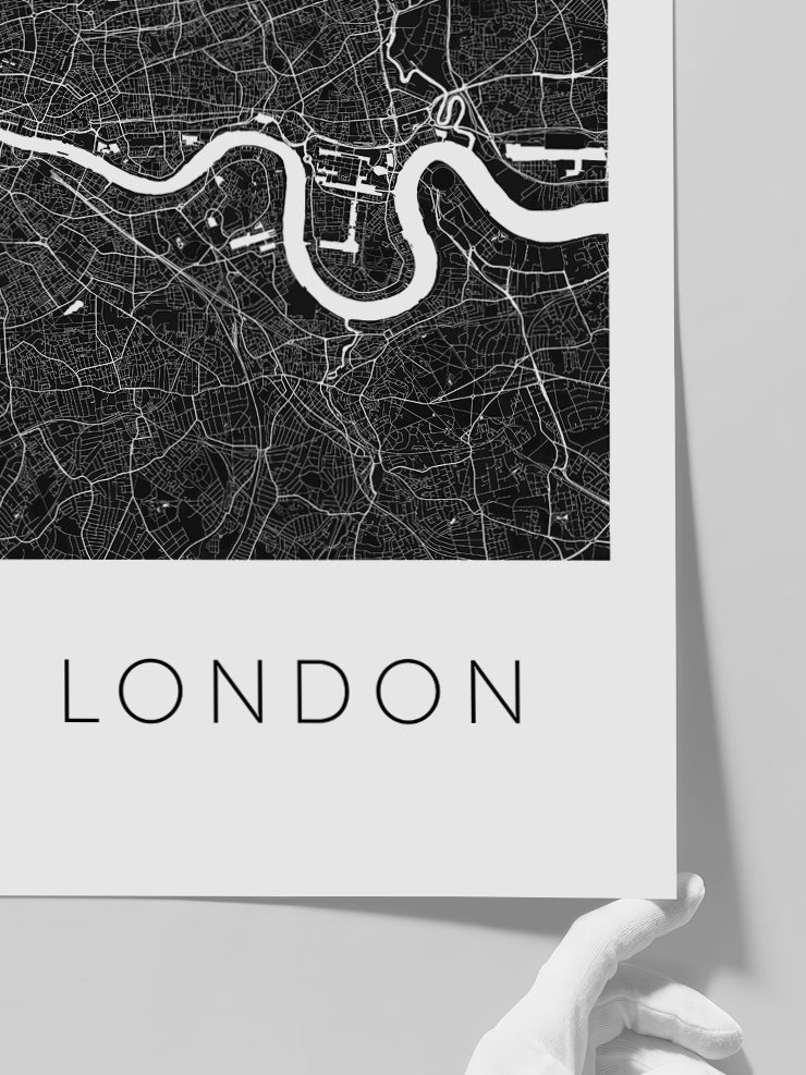 Londra Siyah Harita - Art Print  Poster