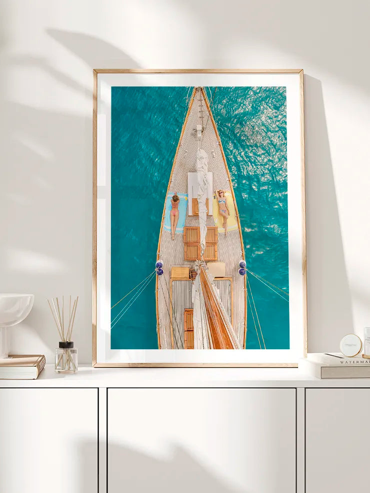 Havadan görünen lüks yat fotoğraf posteri
