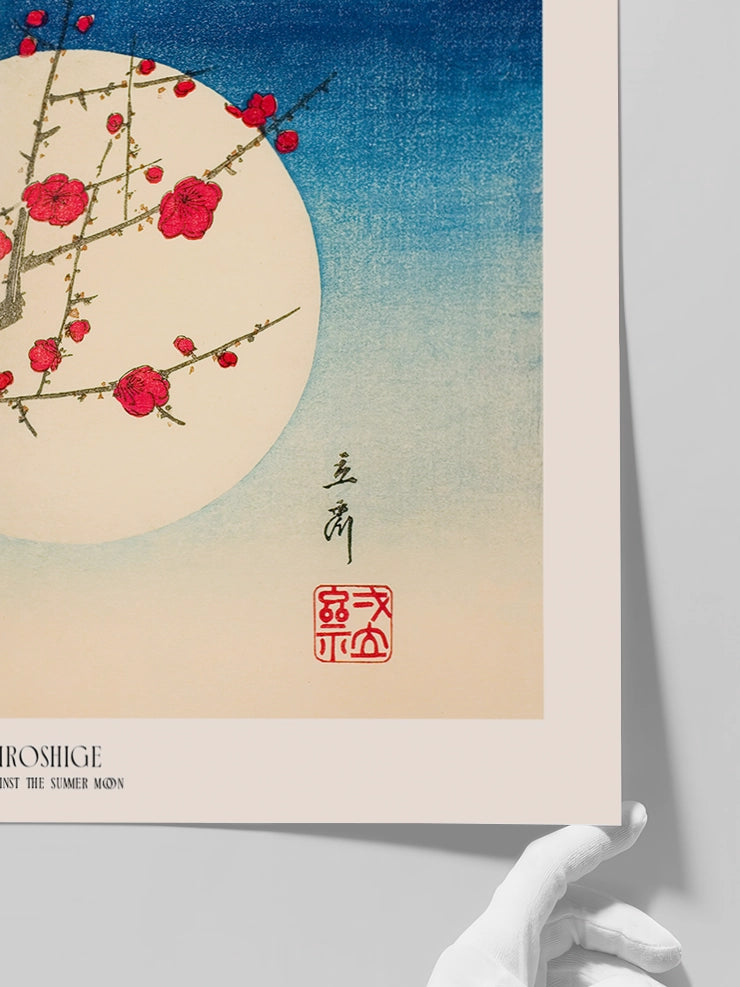Hiroshige, A Red Plum Branch against the Summer Moon - Art Print  Poster