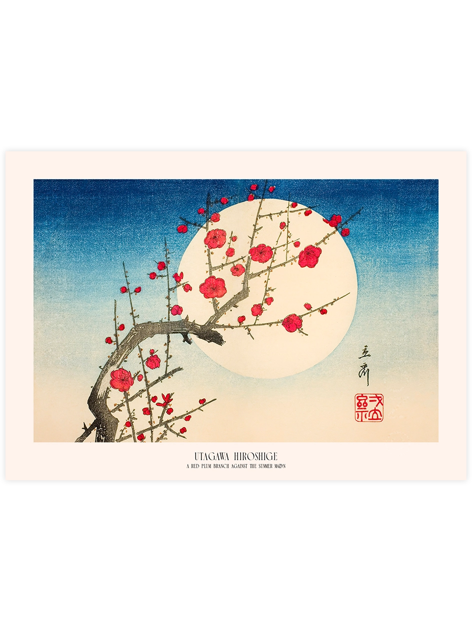 Hiroshige, A Red Plum Branch against the Summer Moon - Art Print Ünlü Ressamlar Poster