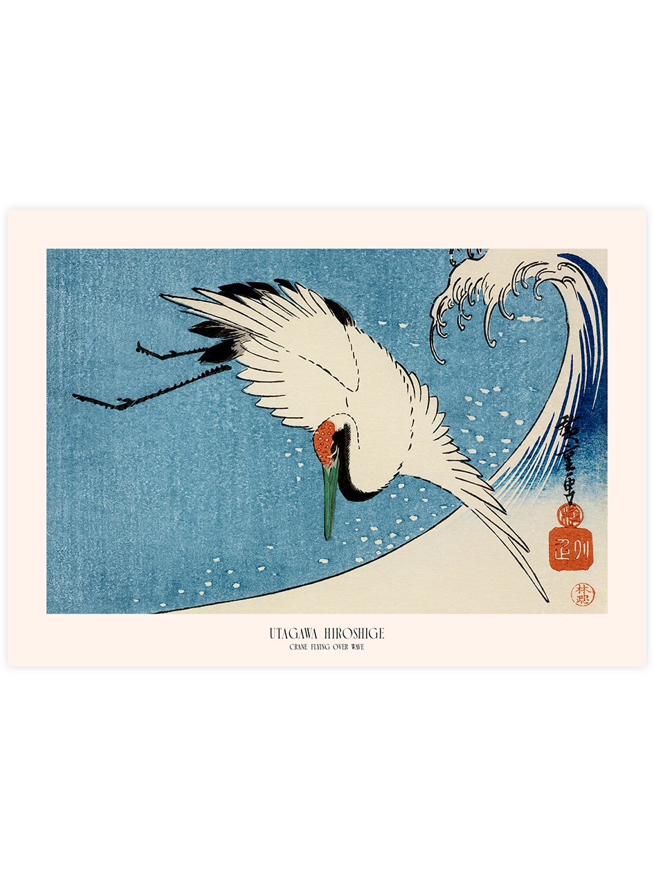 Hiroshige, Crane Flying over Wave - Art Print Ünlü Ressamlar Poster