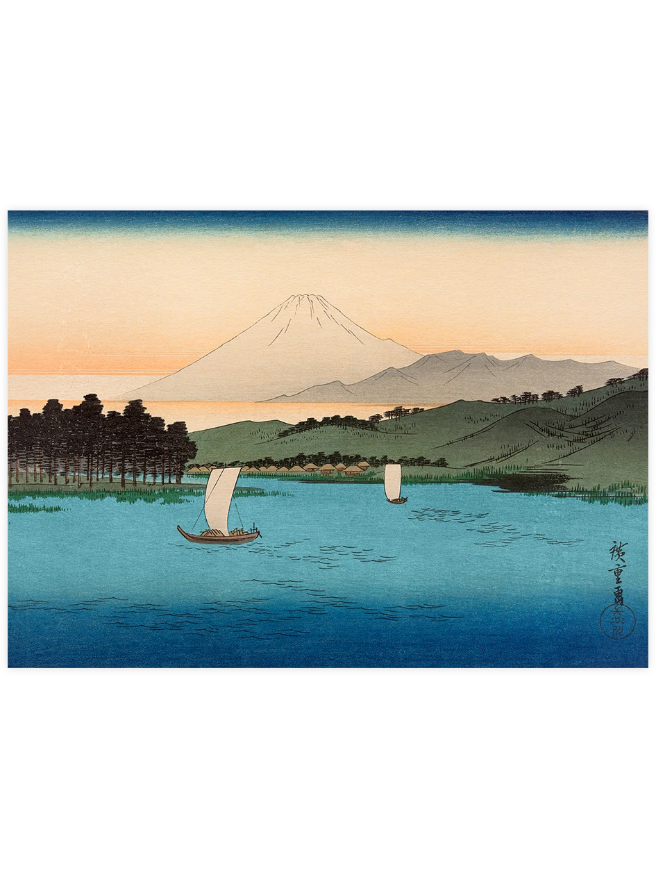 Hiroshige, Fukeiga sailboat on the Lake - Art Print Ünlü Ressamlar Poster