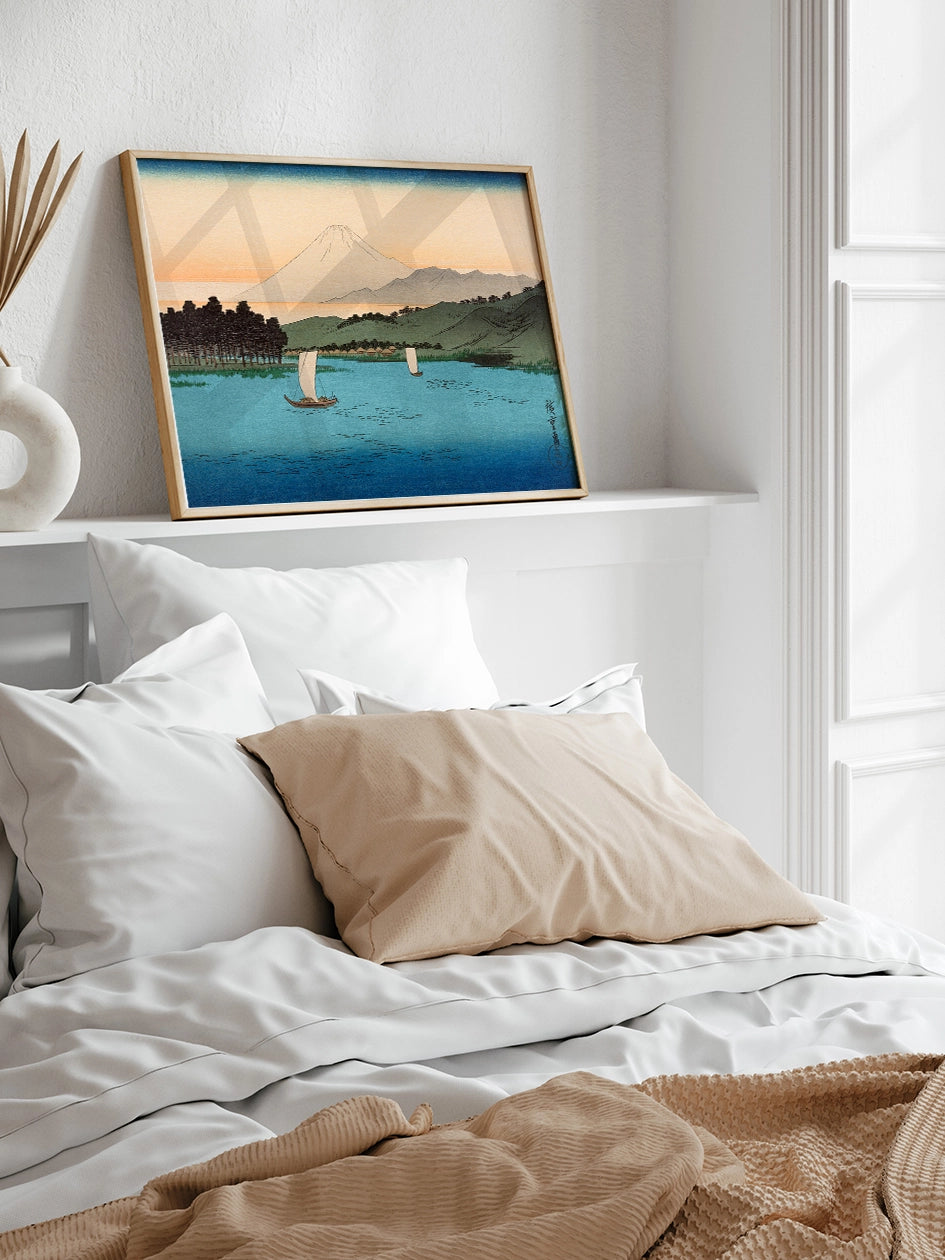 Hiroshige, Fukeiga sailboat on the Lake - Art Print  Poster
