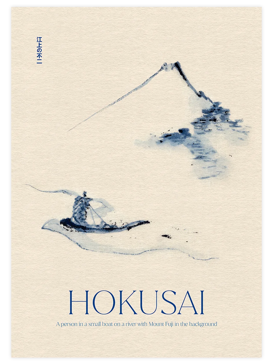 Hokusai, A Person in a Boat with Mount Fuji - Art Print Ünlü Ressamlar Poster