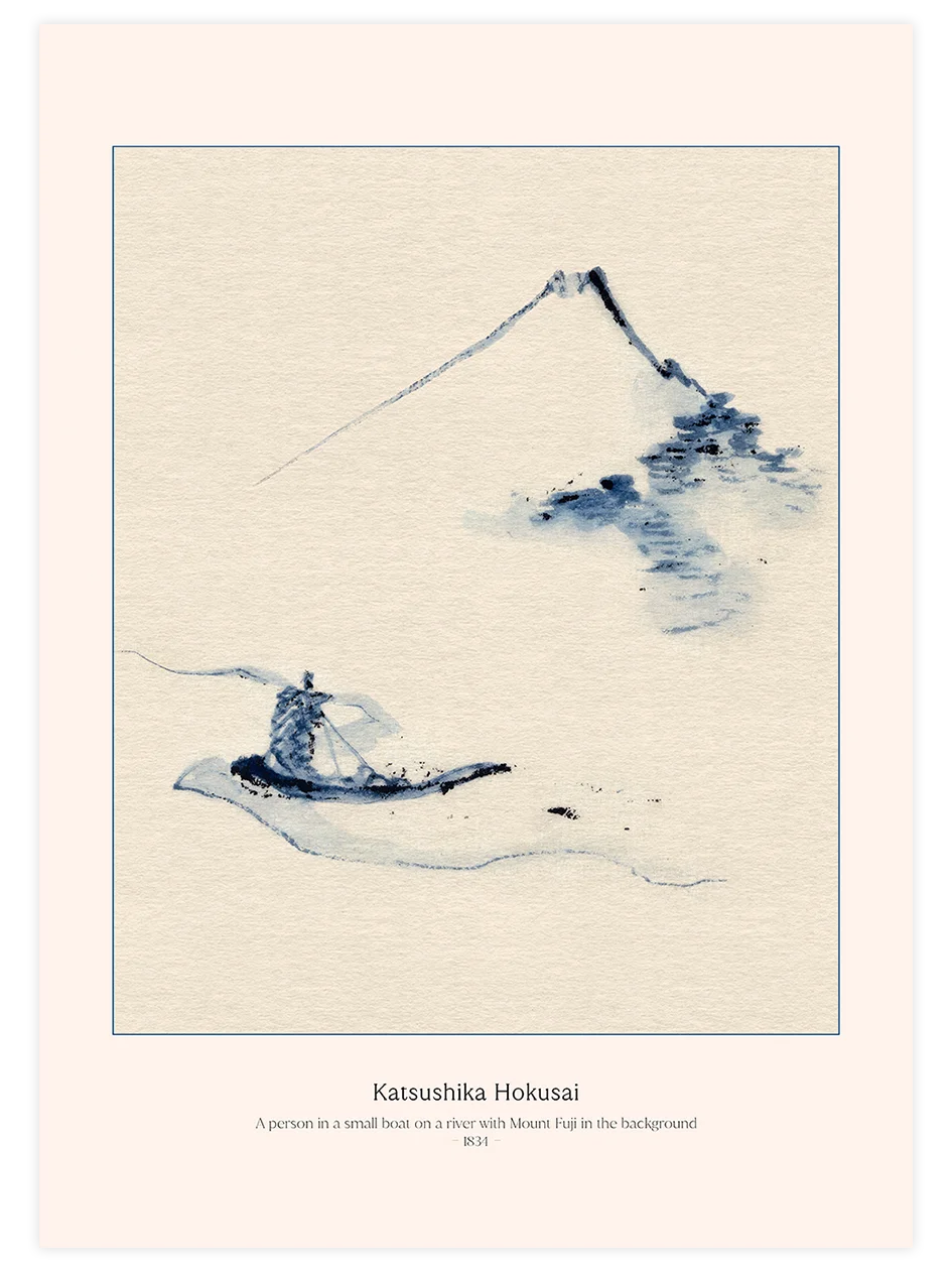 Hokusai, A Person in a Boat with Mount Fuji - Art Print Ünlü Ressamlar Poster
