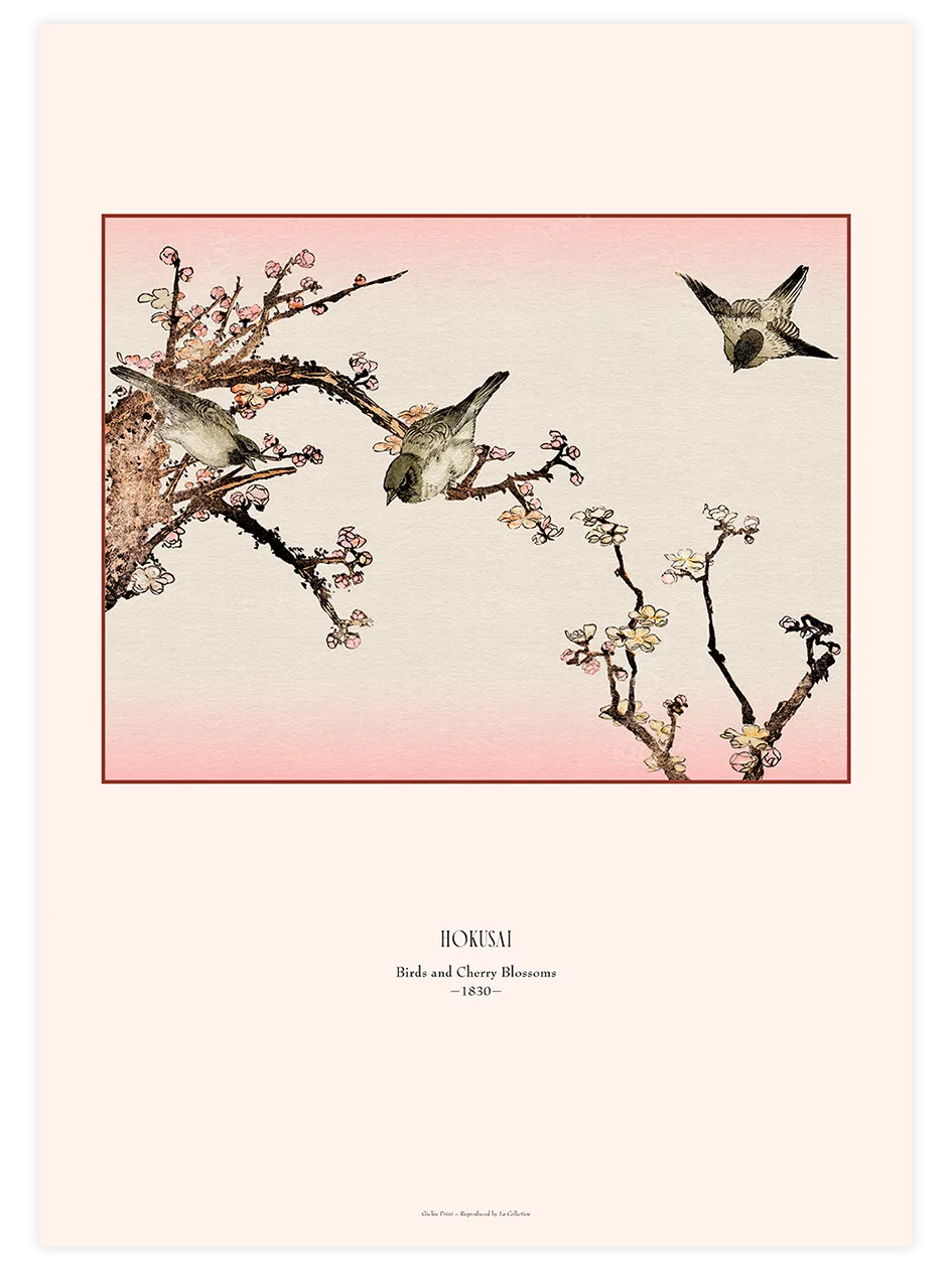 Hokusai Birds and Cherry Blossoms poster