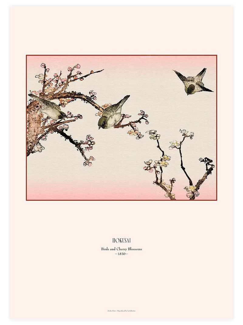 Hokusai Birds and Cherry Blossoms poster