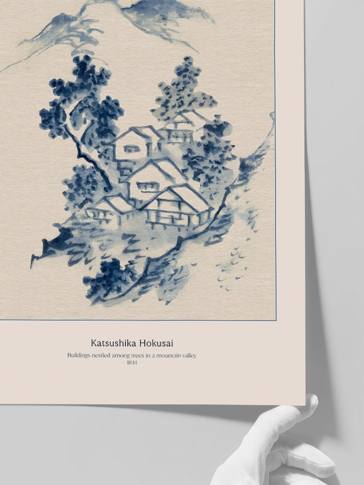 Hokusai, Buildings Nestled among Trees - Art Print  Poster