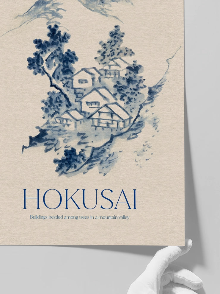 Hokusai, Buildings Nestled among Trees - Art Print  Poster
