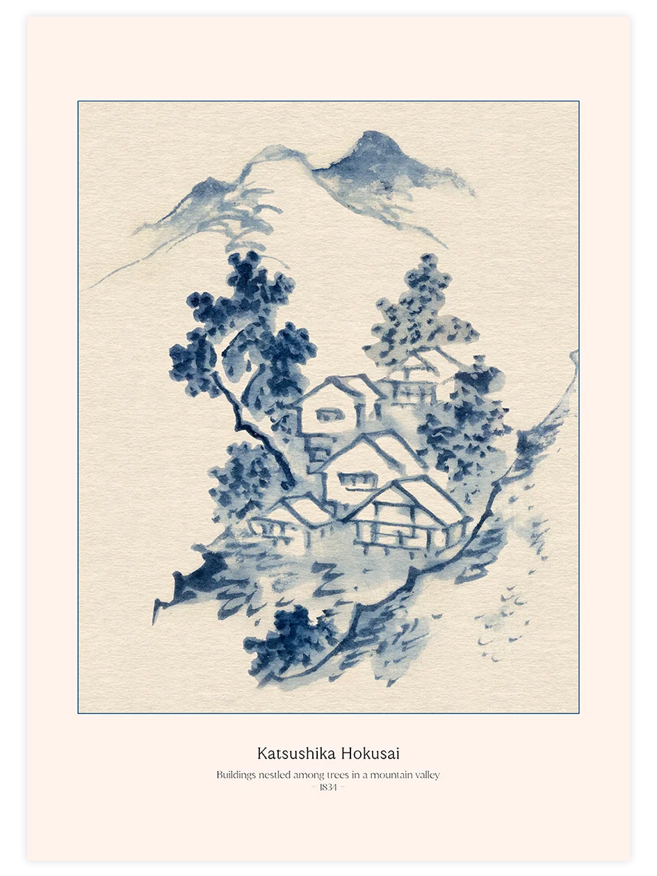 Hokusai, Buildings Nestled among Trees - Art Print Ünlü Ressamlar Poster