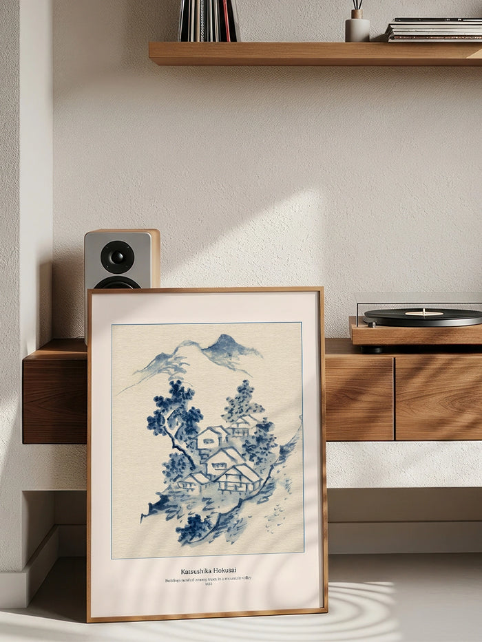Hokusai, Buildings Nestled among Trees - Art Print  Poster