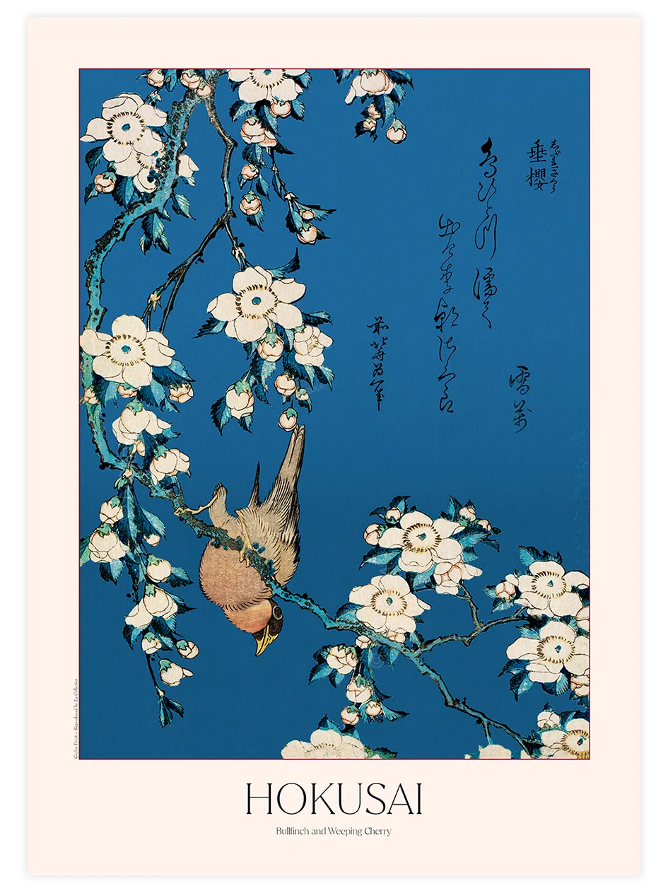Hokusai, Bullfinch and Weeping Cherry poster